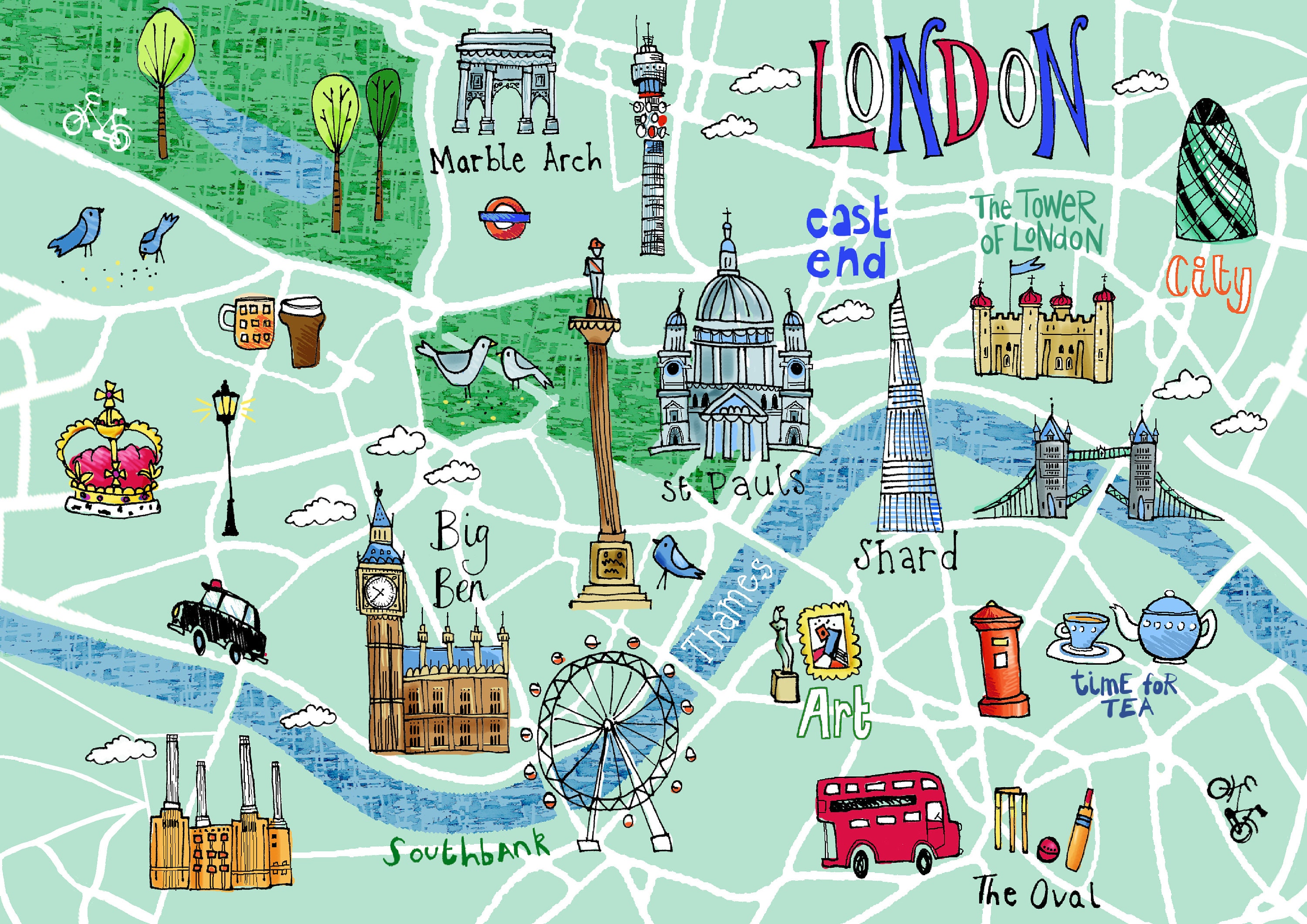 Plan Londres Monuments à Imprimer London Illustrated Map Giclee Print Illustrated carte London - Etsy France