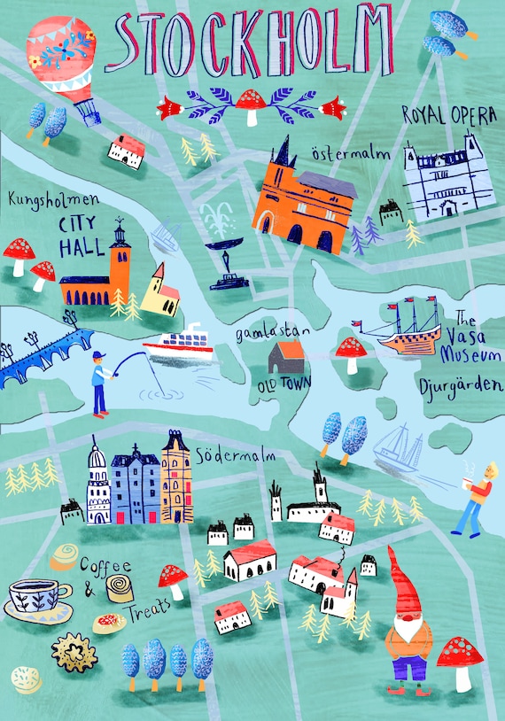 Stockholm Illustrated Map Giclee Print Illustrated Map City | Etsy