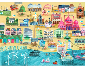 Brighton and Hove Illustrated Map: Giclee Wall Art Print