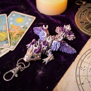 Iridescent Celestial Lunar Dragon Charm | Articulated Gift for Book Lovers | Desk Fidget | 3D Printed