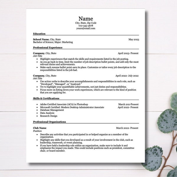 Minimalist Resume Template | Simple, ATS Friendly, Modern, Clean, Creative, Professional, & Innovative Design |Microsoft Word, Google Docs|