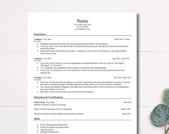 Resume Template | Google Docs, Microsoft Word, ATS Friendly | Clean, Minimalistic, Simple, Modern, Executive, Corporate |