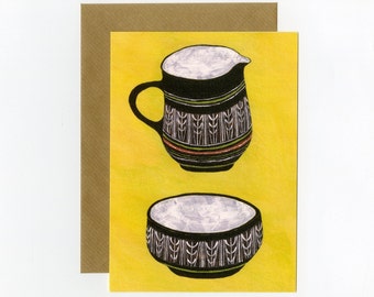 Illustrated greeting card, Ambleside jug and bowl still life, from an original painting by Nicola Bond