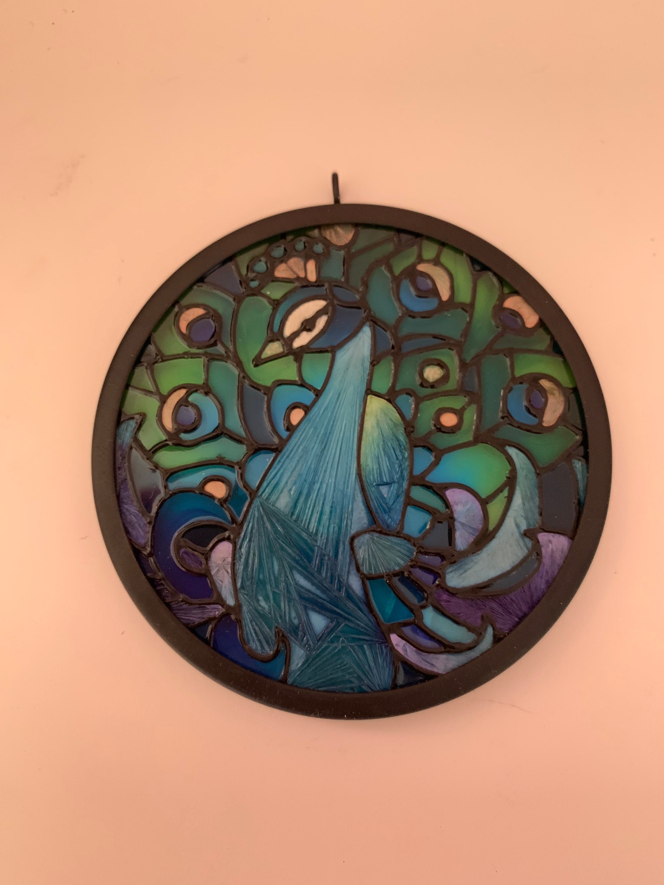 Vintage, Handpainted Joan Baker Designs 2001 Peacock Sun Catcher Joan