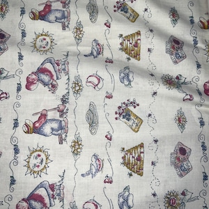 1/2 Yd Vintage Gardening Scene Print Lightweight  Cotton Fabric