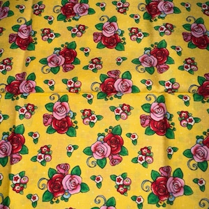 16” Mary Engelbreit Rose Flowers on Yellow Cotton Quilt Fabric