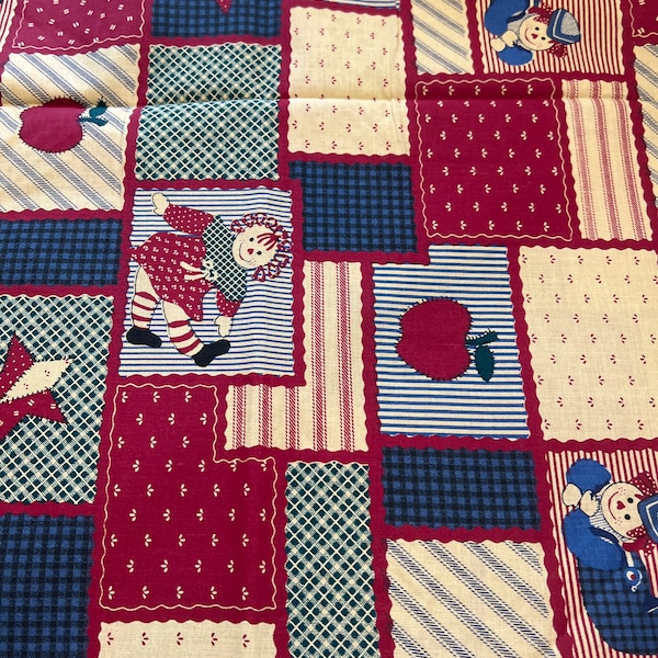 1/2 Yd Vintage Raggedy Ann & Andy Patch Print Cotton Fabric di Wamsutta