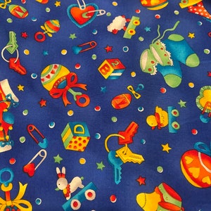 1/2 Yd Vintage Hoffman &quot;Giggles&quot; Grillige Baby Toy Nursery Print Katoenen Stof