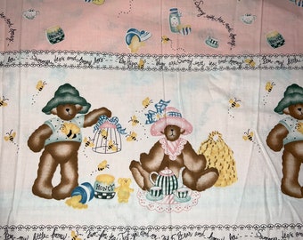 Tecido de algodão com borda dupla de 1/2 jarda VINTAGE 1997 Daisy Kingdom “Bears & Bees”