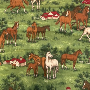 1/2 yd Vintage Allover Horse Farm Print Cotton fabric by VIP Cranston