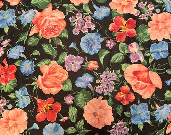 1/2 yd Vintage All over Large Flowers di Cranston Print Works Cotton Fabric