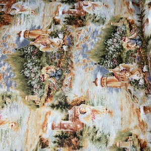 1/2ヤードのヴィンテージ「Lil Angels」エンジェルキッドプリントコットン生地、Dona Gelsinger、Print Concepts製