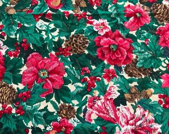 1/2 yd Vintage Christmas Floral & Pinecone  Cotton Fabric by VIP Cranston