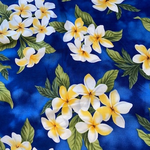 1/2 Yd Tropical Plumeria Flower Hawaiian Print  Cotton Fabric by Trendtex