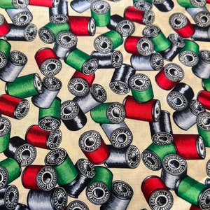 1/2 yd “English Sewing Basket” Thread Print designed by the Woodrow Studio London England Cotton Fabric