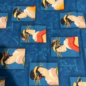 1/2 yd Allover Portrait Frame  Asian Geisha Print Cotton Fabric