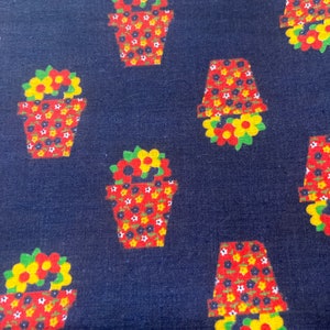 1/2 Yd Vintage Calico Flower Pot Heavier Weight Fabric