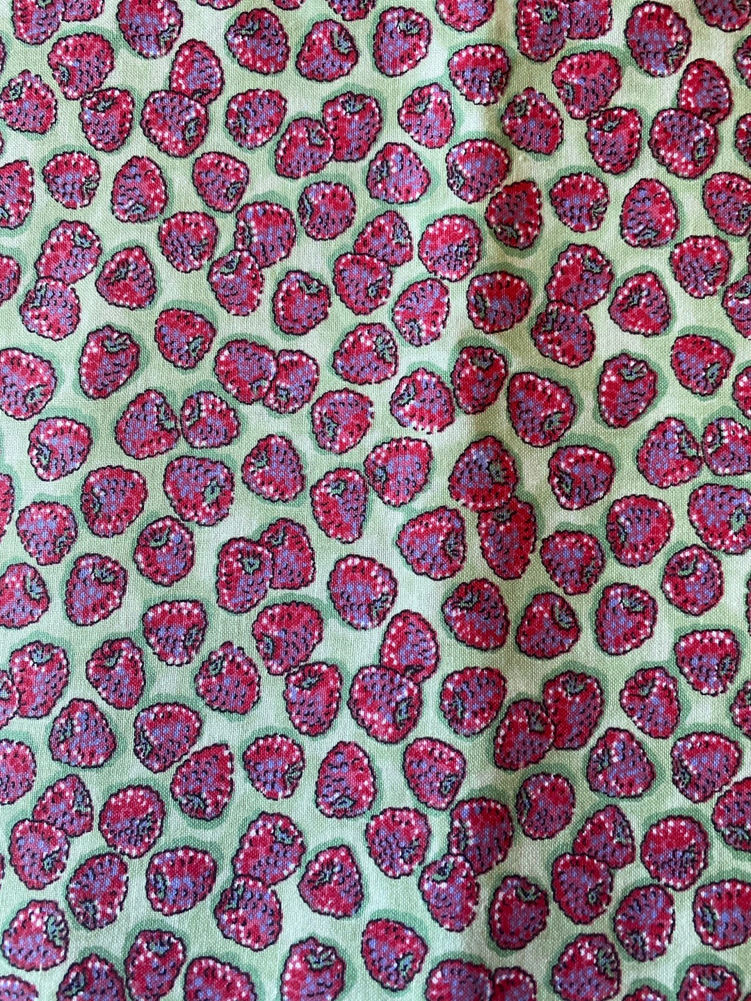 Devon Raspberry Fabric 1/2 Yd Vintage Allover Raspberry on Green Print by M/S Cotton Fabric - Etsy