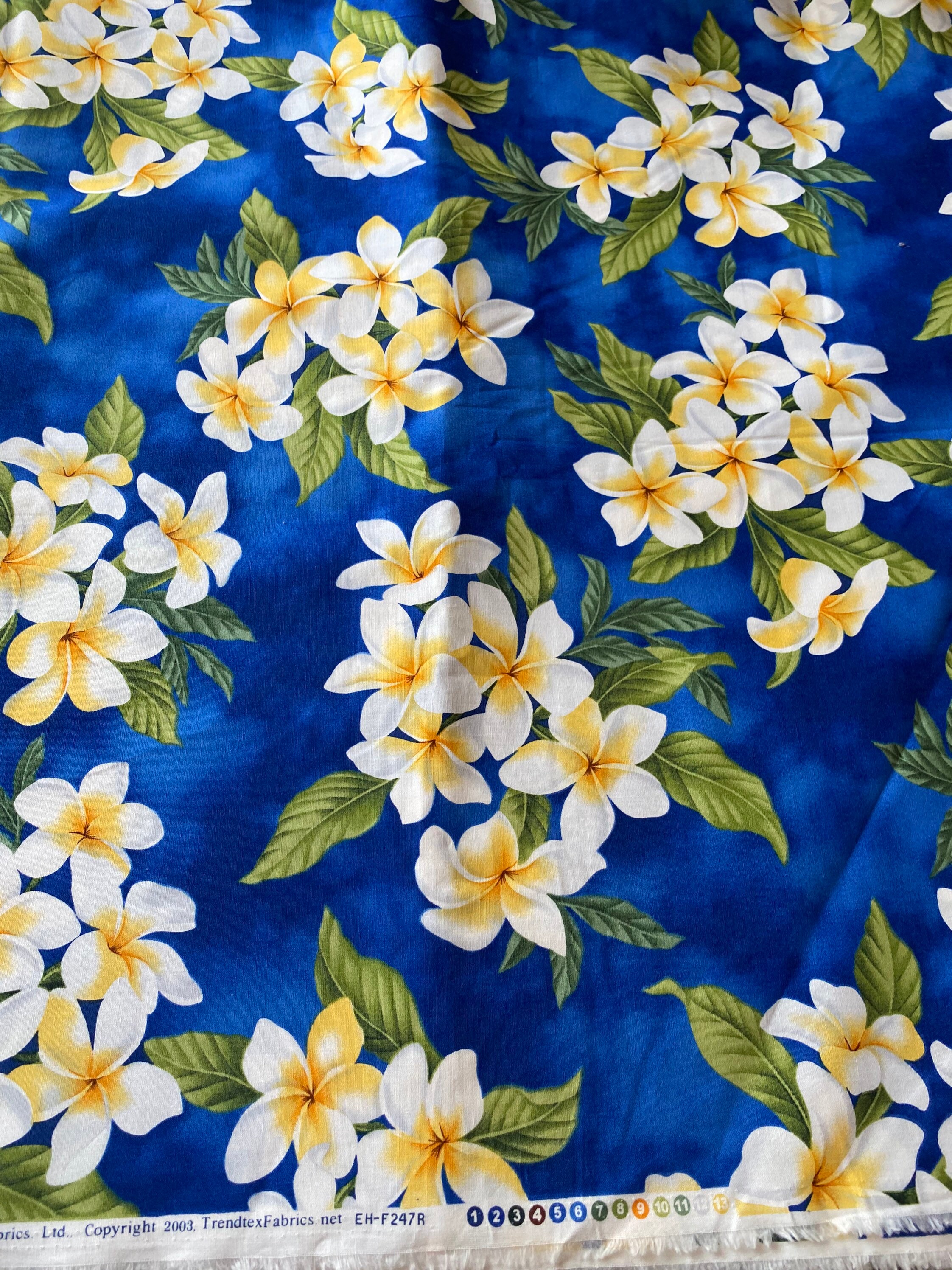 1/2 Yd Tropical Plumeria Flower Hawaiian Print Cotton Fabric Etsy