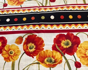 1/2 yd “Poppy Love” Large Floral Stripe Print Cotton Fabric for Wilmington Prints