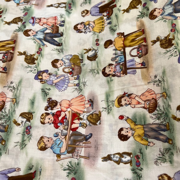 Tela de algodón con estampado de Pascua para niños retro de 1/2 yd de David Textiles