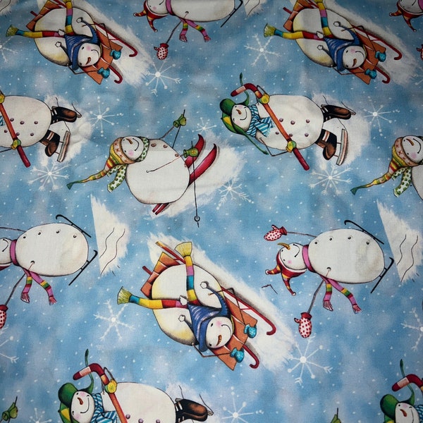 1/2 Yd Christmas Snowman Print  by Debbie Taylor Kerman cotton Fabric