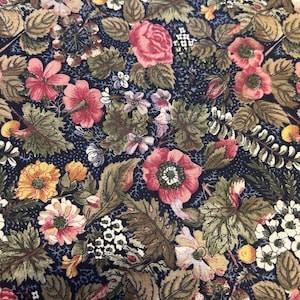 1/2 yd Vintage Floral Print on  Dark Blue for Concord Cotton Fabric