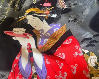 Geisha Garden Metallic Asian Large Geisha Panel Cotton  Fabric by Michael Miller