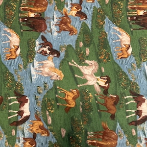 1/2 yd Vintage Allover Horse Farm Print Cotton fabric