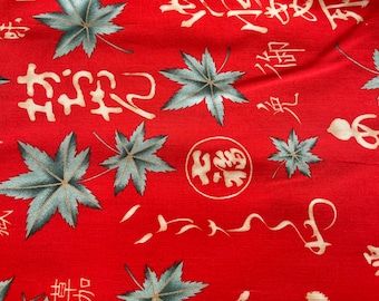 1/2 Yd Vintage Alexander Henry “ Momiji Kanji” on Red Cotton Fabric
