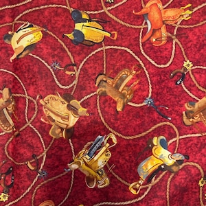 17” Vintage Open Range Cowboy Saddle Print by Anita Phillips Cotton Fabric for Wilmington Prints