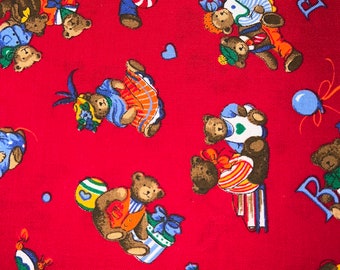 1/2 yd Vintage Teddy Bears “B” is for Bear on Red  by VIP Cranston Cotton Fabric