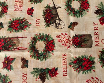 1/2 Yd “Be Merry” Allover Christmas Words Cotton Fabric by AYX