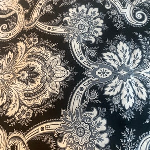 1/2 yd Gold Damask Black, White Grey Floral Scroll for AGI Cotton Fabric