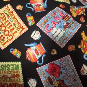 FAT QUARTER Mary Engelbreit Chocolate Quotes on Black Cotton Quilt Fabric