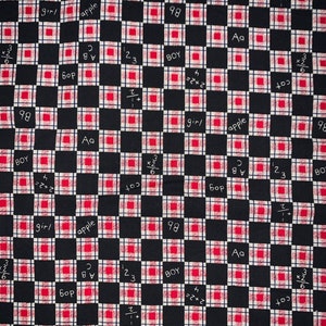 1/2 Yd Vintage 1995 Checkered Alphabet Apples Print  by Fabric Traditions Cotton Fabric