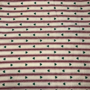 1/4 yd Vintage Red Stripes with Hearts Ticking Cotton Fabric