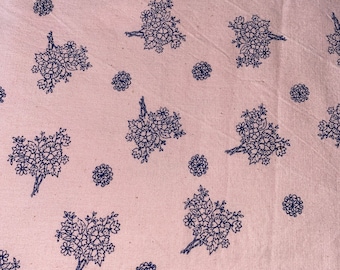 1/2 Yd Vintage Blue Floral Bouquet on Light Pink Cotton Extra Wide Fabric