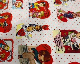 1/2 Yd” Michael Miller “Vintage Valentine’s” Retro Kids Print Cotton Fabric