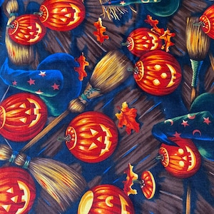 Tessuto di cotone vintage Alexander Henry del 1998 con motivo "Pomelli per campane e scope" per Halloween, 1/2 iarda