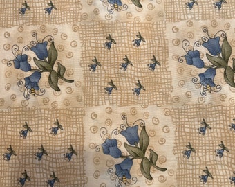 1/2 yd Vintage Debbie Mumm Blue Flowers Floral Print tessuto in cotone per SSI