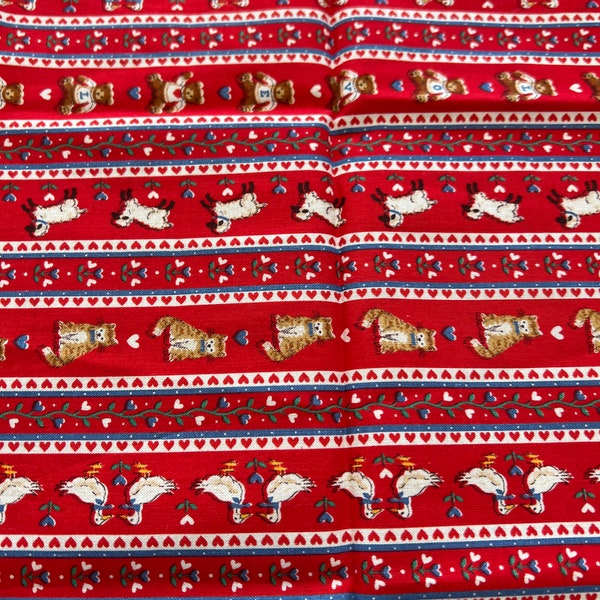 Fat Quarter Vintage Bear sheep Animal Stripe Print by VIP Cranston Print Works Cotton Fabric