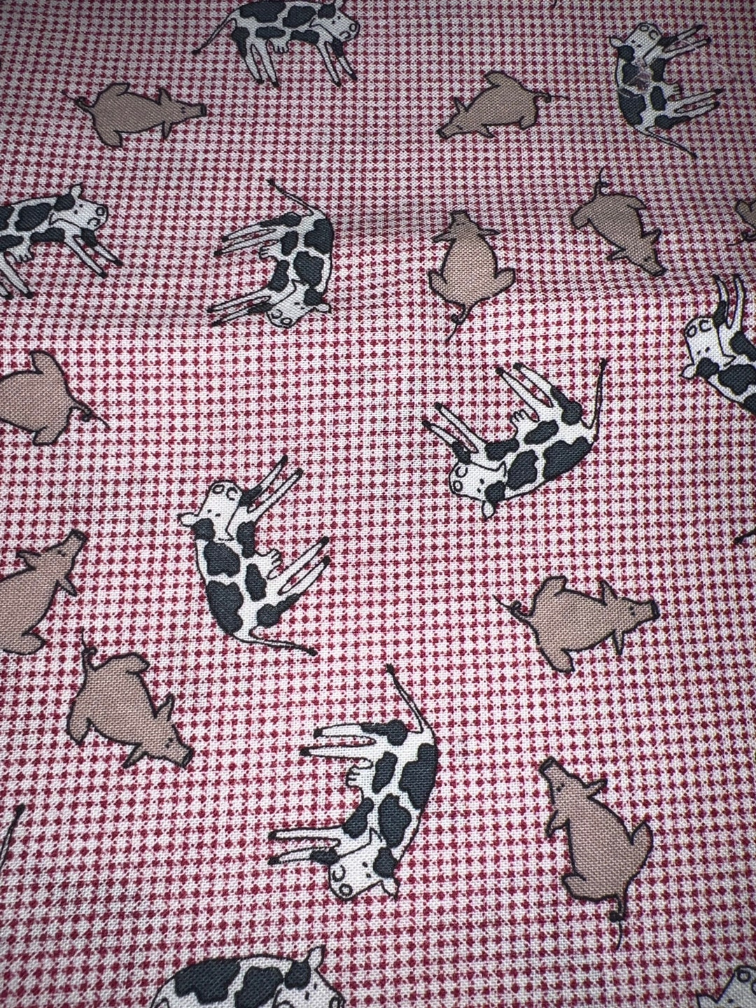 Checkerd Farm Pattern 1/2 Yd Vintage Farm Animal Checkered Print Cotton Fabric - Etsy