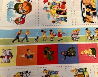 1/2 Yd Michael Miller “Fun Park Stripe” Retro Kids Cotton Fabric