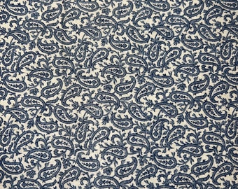 1/2 Yd Vintage Small Blue Paisley Print Cotton  Fabric