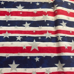 1/2 Yd Vintage 2004 Glitter Patriotic Stripe Print by Fabric Traditions Cotton Fabric