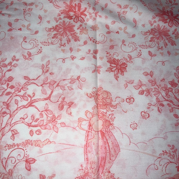 1/2 Yd Vintage Precious Moments Pink Toile for Spectrix Cotton Fabric