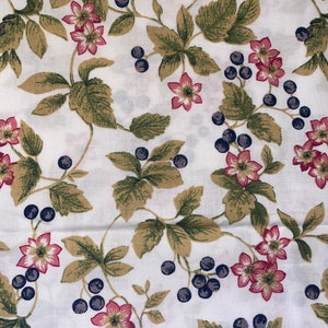 1/2 yd Allover Floral & Berry Print Cotton Fabric