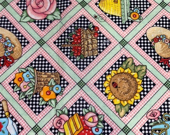 FAT QUARTER Mary Engelbreit Raro tessuto trapunta in cotone a blocchi da giardino