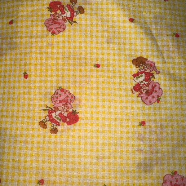 1/2 Yd Vintage Yellow Gingham Strawberry Shortcake Fabric Print